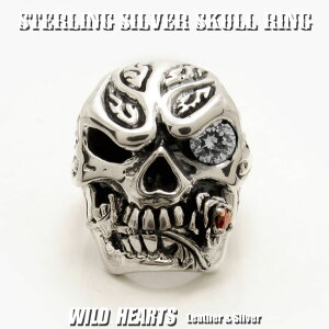 �����Y�V���o�[�����O �X�J�������O �w�� �V���o�[925 �� Sterling Silver Skull Ring Silver925 Gothic Motorcycles Biker Jewelry Men's Ring WILD HEARTS Leather&Silver�iID sr0784r111�j