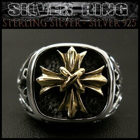 クロスリング メンズ 十字架 指輪 シルバーリング アクセサリー アメカジ系 STERLING SILVER RING Gold Coloured Cross WILD HEARTS Leather&Silver (ID sr0771kr394)