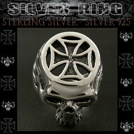 スカルリング アイアンクロスリング 印台クロスリング メンズ ドクロ 髑髏 十字架 指輪 シルバーリングSTERLING SILVER RING/cross/skull WILD HEARTS Leather&Silver (ID sr0789r60)