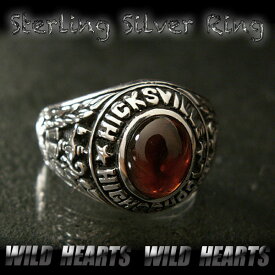 カレッジリング シルバー925 ガーネット シルバーアクセサリー Class Ring championship ring Garnet Sterling silver Ring WILD HEARTS Leather&Silver (ID trg0016)