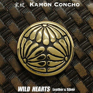 �Ɩ�R���`�� �ۂɎO����e �^�J �Ɩ� Family Crests of Japan Samurai Family Crests Coat of Arms Brass Concho WILD HEARTS Leather&Silver (ID cc2222)