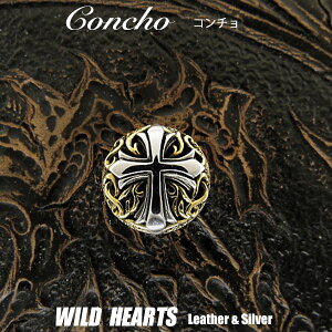 R` Vo[925 NX AxXN {^ Concho Cross Arabesque-design Brass/Sterling Silver 925WILD HEARTS Leather&Silver (ID cc3790)