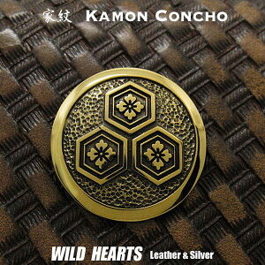 �Ɩ�R���`�� �^�J �Ɩ� �ۂɎO���T�b�ԕH Family Crests of Japan Samurai Family Crests Coat of Arms Brass Concho WILD HEARTS Leather&Silver (ID cc3528)