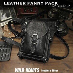 oCJ[ qbvobO U[ EGXgobO bOxgt c[OobO {fBobO {v ubN Leather Fanny Pack Black WILD HEARTS Leather&Silver(ID wb396s3)za001