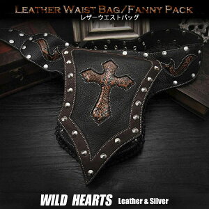 pNX^C̃IWifUC EGXgobO/qbvobO/{v/U[/Men's Genuine Fanny Pack/Waist Bag WILD HEARTS leather & silver (ID wb0732b39)za025