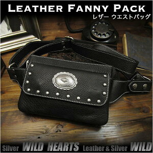 U[EGXgobO qbvobO {fBobO v U[ ubN Leather Travel Fanny pack Hip Bag Waist Belt Bag/Pouch UnisexWILD HEARTS Leather&Silver(ID wb2781r30)za025