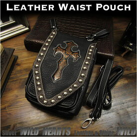ベルトポーチ 本革 バイカー ライダーズ ウエストバッグ ウエストポーチ ツーリングバッグ レザー 革 ショルダー ポーチ Leather Belt Pouch Shoulder bag Travel Bag WILD HEARTS Leather&Silver(ID wp0854r58)