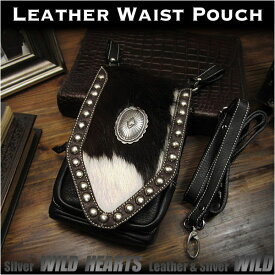 ハラコ／牛革毛 ベルトポーチ ウエストポーチ／シザーバッグ ショルダーバッグ レザー 本革 Genuine Leather Waist Pouch Purse Belt Pouch Travel BagWILD HEARTS Leather&Silver(ID wp0855r58)za025