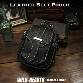 ウエストポーチ ヒップバッグ バイカー ベルトポーチ レザー/本革 Men's Genuine leather Waist Pouch Hip Pouch Purse Bag Belt Travel Bag for BikersWILD HEARTS Leather&Silver(ID wp1477r57)
