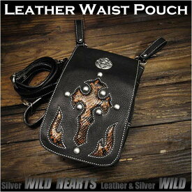 3WAY ベルトポーチ ウエストポーチ／シザーバッグ ショルダーバッグ レザー 本革 バイカー　Genuine Leather Waist Pouch Purse Belt Pouch Shoulder bag Travel BagWILD HEARTS Leather&Silver(ID wp0847r58)