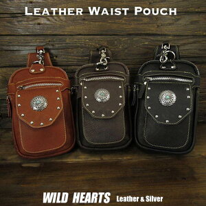 Y EGXg|[` qbvobO EGXgobO U[/v X^bYt uE/ubN Genuine Leather Biker Waist Pouch/Hip Bag/Pouch Belt Brown/Dark Brown/Black WILD HEARTS Leather&Silver (ID wp3900b13)