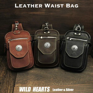 Y EGXg|[` qbvobO EGXgobO U[/v uE/ubN Genuine Leather Biker Waist Pouch/Hip Bag/Pouch Belt Brown/Dark Brown/Black WILD HEARTS Leather&Silver (ID wp1318b13)za002