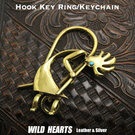 ココペリキーホルダー ウォレットチェーンホルダー 真鍮 キーフック インディアンジュエリー ターコイズ ブラス Native American Key Chain Kokopelli KeyHolder WILD HEARTS Leather & Silver(ID kh14502k11)