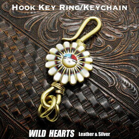 ブラスキーホルダー 真鍮 サンフェイス インディアンジュエリー Brass Key Chain/Brass Key HolderWILD HEARTS Leather&Silver（ID kh1730k11）