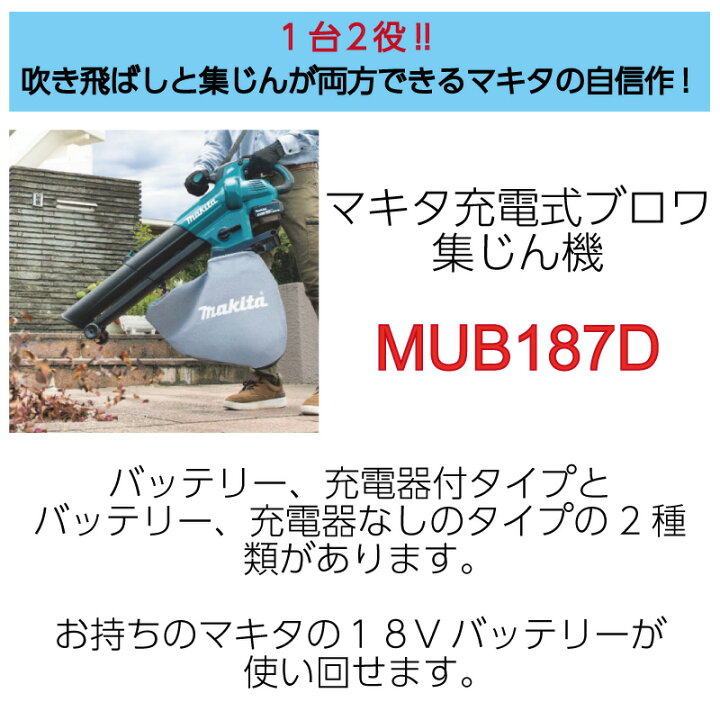 楽天市場】マキタ ブロワ 充電式 ブロワー 18v 集じん機 MUB187DWF 