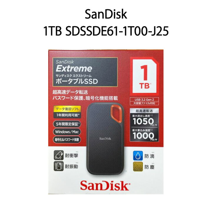 楽天市場】【新品】SanDisk サンディスク SDSSDE61-1T00-J25 外付けSSD 