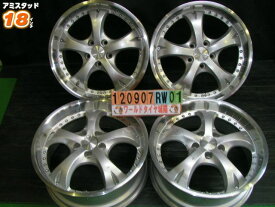 【中古】アミスタットファイブシルバー/スポーク/リム有18x7.5J+48/114.3/5H18インチ ホイール4本セット