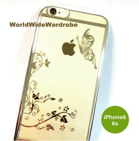 ★ストーン付お花と蝶々柄シンプルiPhone6/6sクリアーカバージャケットケー ス