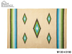 東谷 ラグ グリーン W130×D190 TTR-165B 敷物 おしゃれ ネイティブ柄 オルテガ柄 カラフル コットン メーカー直送 送料無料