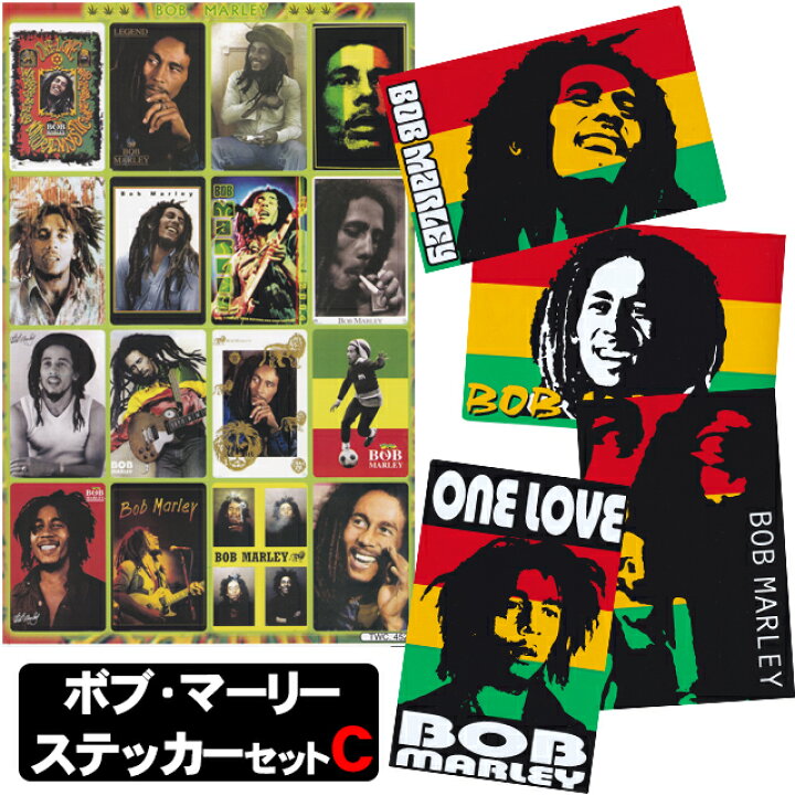 楽天市場 ボブ マーリー ステッカーセットc フォト版16カットシート 大きめイラスト4カット レゲエ シール Reggae ネスタ 八雲堂