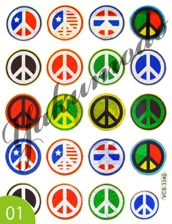 楽天市場 ピース スマイル アクセントステッカー 01ピースマーク 02ピース スマイルミックス キラキラ加工 Peace Smile ニコちゃん シールシート 八雲堂