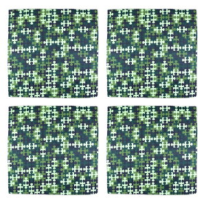 ●訳あり処分セール●4枚セット パズルx迷彩 グリーン レギューラーサイズ バンダナ コットン100% (ミリタリー カモフラ 手作りマスク 材料 生地 端切れ布)