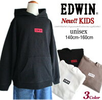 Sale!! EDWIN キッズ (140-160cm) エドウイン 長袖 スウェット パーカー トップス ジュニア 子供服 ロゴ ボックスロゴ スクール デイリー 使える HOODIE 薄手 トレーナー 男女兼用 カレッジ カジュアル (140 150 160cm) ETK039