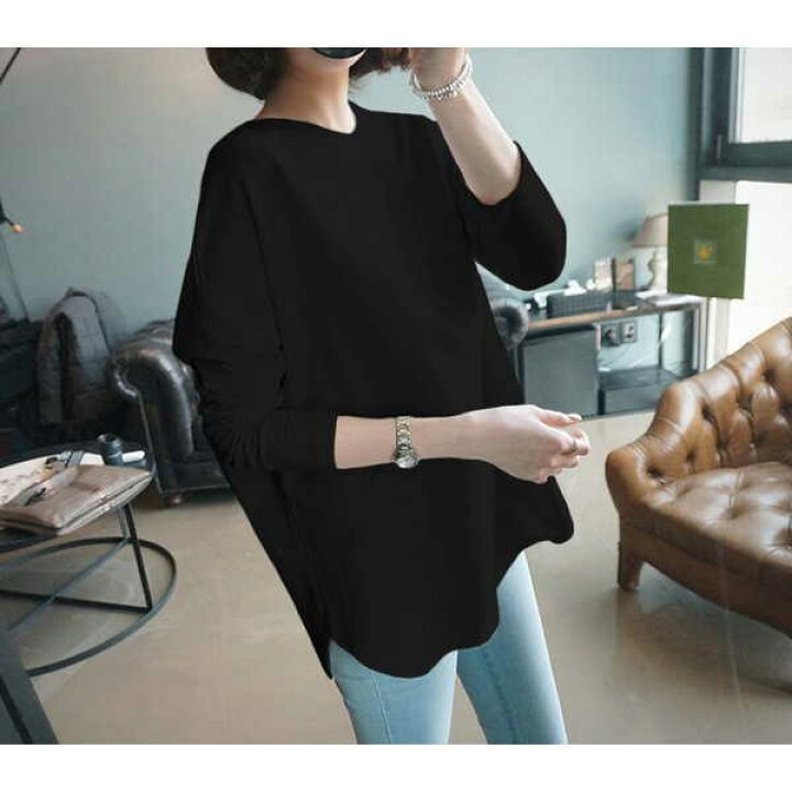 楽天市場 クーポンで10 Off Tシャツ レディース 長袖 Tシャツ ロンt カットソー 無地 プルオーバー ロングtシャツ ロンティー 薄手 スエット 体型カバー ルームウエア ゆったり 春秋 メール便送料無料 おうちコーデ アパレル Yang Gen