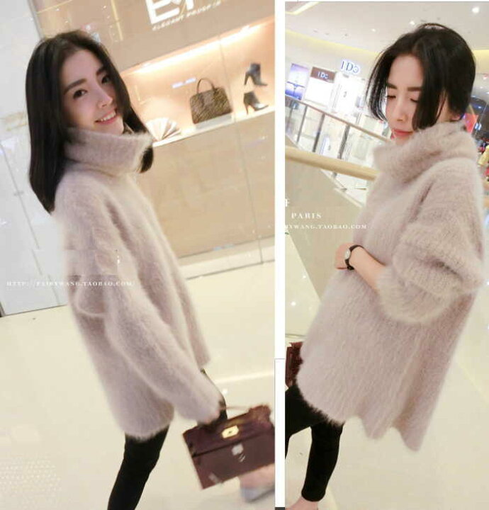 楽天市場 ニットセーター レディース ニットプルオーバー 長袖 ニットワンピース モヘアニット シャギーニット ボア ゆったり 大きいサイズ ボリューム袖 ファー ロング丈 ドルマンスリーブ 春 秋冬 タートルネックおうちコーデ アパレル Yang Gen