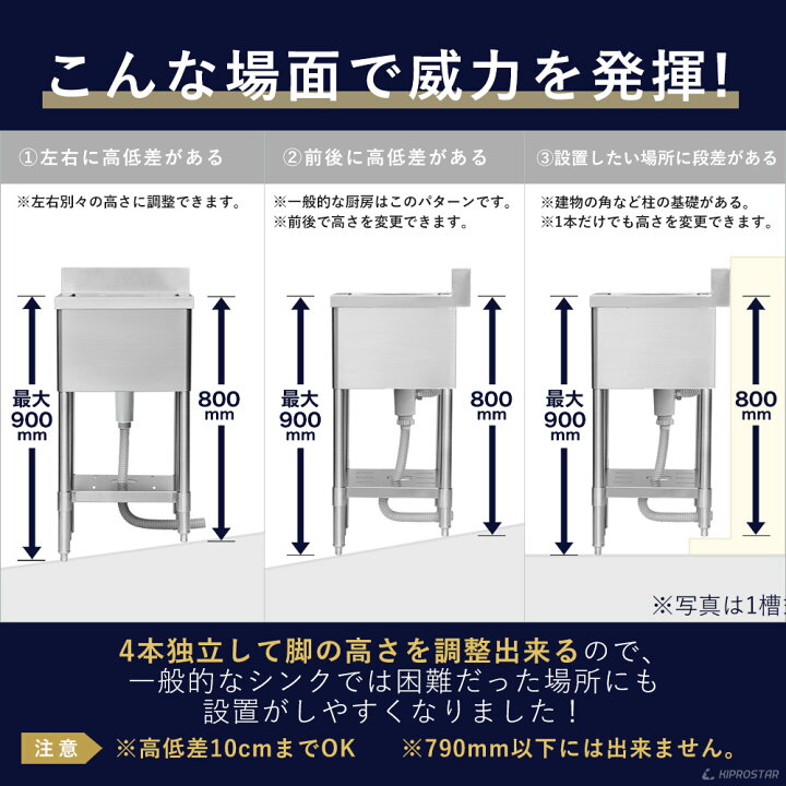 楽天市場】業務用 二槽シンク 750×450×高さ800 750-450 KIPROSTAR 
