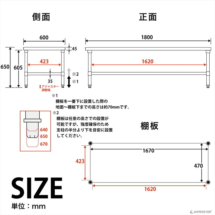 楽天市場】ステンレス コンロ台 業務用 調理台 1800×600×650 板厚1.2mm 
