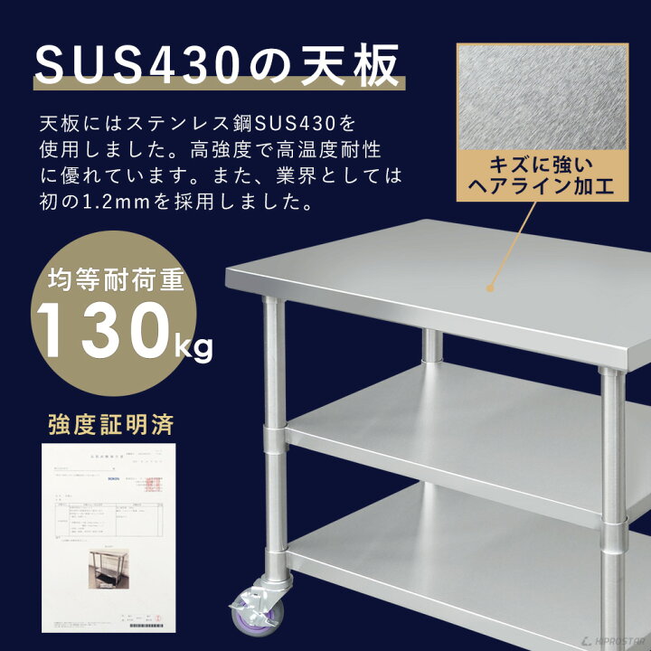楽天市場】ステンレス 作業台 キャスター付き 3段タイプ 業務用 調理台  