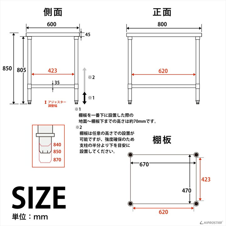 楽天市場】ステンレス作業台 業務用 調理台 800×600×850 板厚1.2mm 