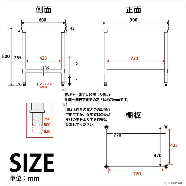 楽天市場】ステンレス作業台 業務用 調理台 900×600×800 板厚1.2mm 