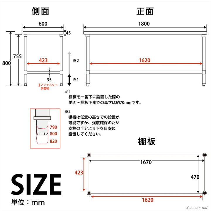 楽天市場】ステンレス作業台 業務用 調理台 1800×600×800 板厚1.2mm 