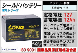 LONG 【長寿命タイプ　期待寿命5年〜10年】LONG　12V12Ah 高性能シールドバッテリー（完全密封型鉛蓄電池）（WPL12-12）　UPS（無停電電源装置）・バックアップ電源用に最適