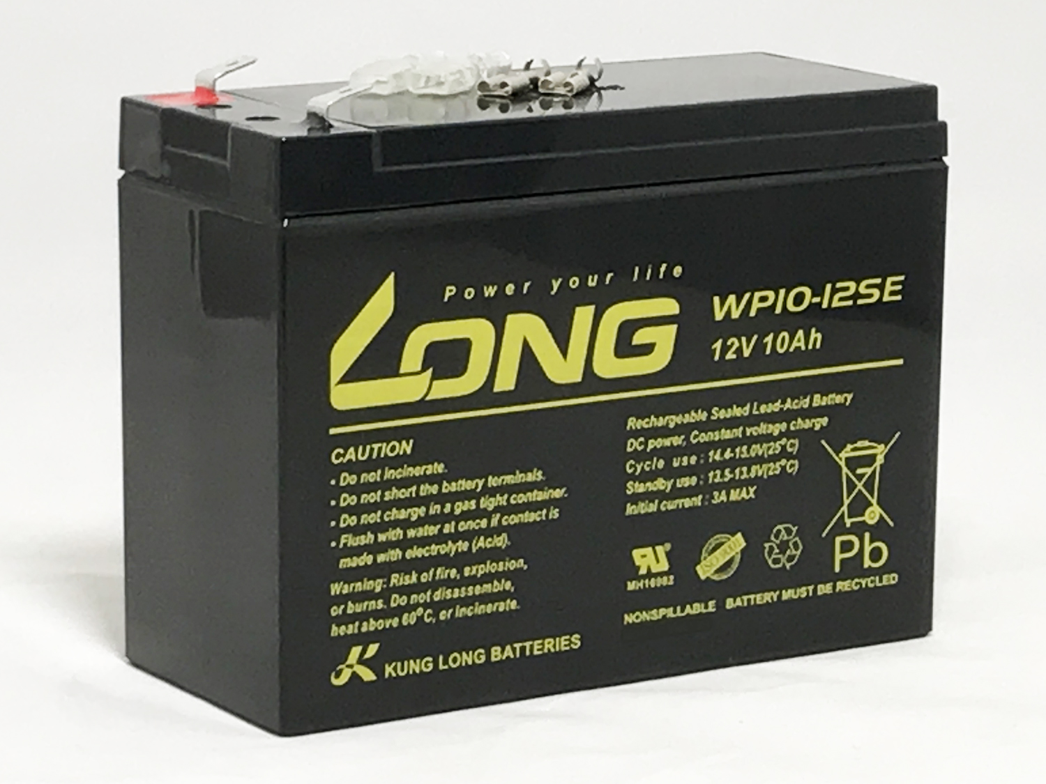 LONG 12Ｖ10Ａｈ　高性能シールドバッテリー（WP10-12SE） 高サイクル （完全密封型鉛蓄電池） 電動リールに！電動バイクに！