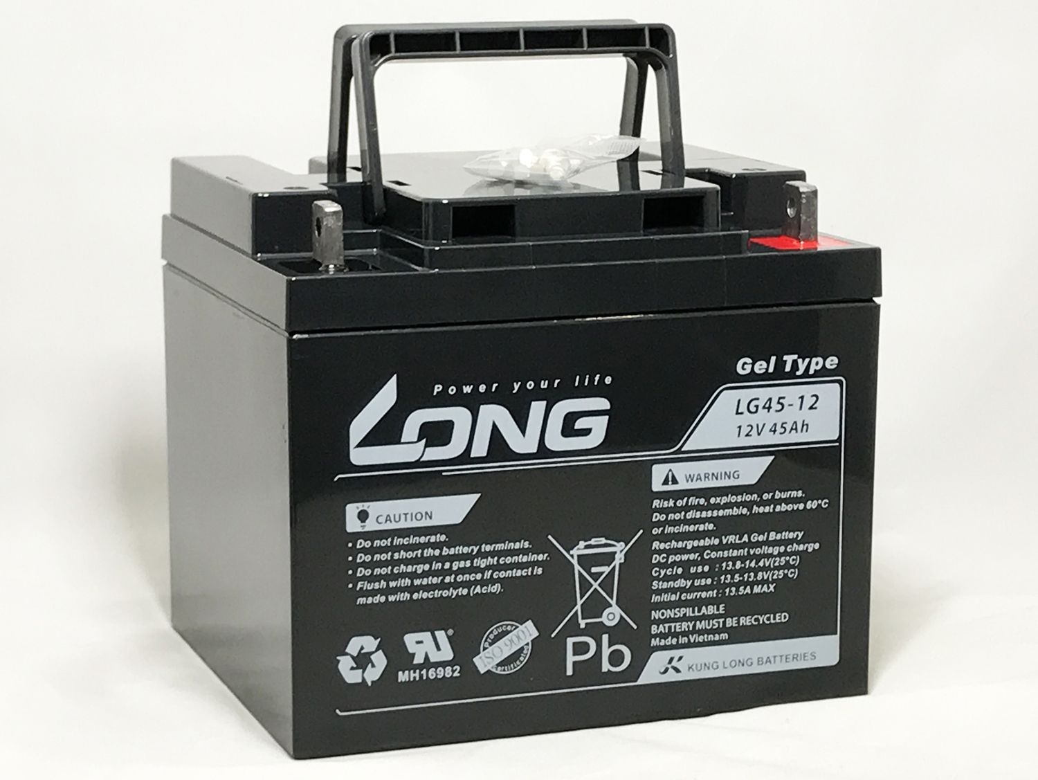 LONG あらゆる電源用途12Ｖ45Ａｈ　密閉型ゲルバッテリー（LG45-12）高サイクル・長寿命 （完全密封型鉛蓄電池） ソーラー蓄電　停電対策、セニアカー適合多種！
