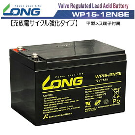 送料無料　高蓄電容量タイプ LONG 【耐久性1.5倍　期待寿命3〜5年】12V15Ah　高性能シールドバッテリー（WP15-12NSE） 動力用途向け（完全密封型鉛蓄電池）電動リールに！電動バイクに！M5ネジ端子付