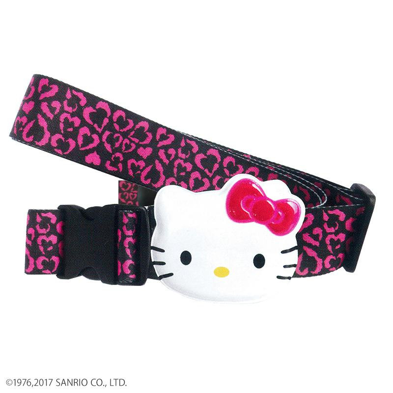 インパクトのあるキティちゃんのスーツケースベルト Hello Kitty ハローキティ スーツケースベルト ハートヒョウ バッグ ブラック 驚きの値段で ワンタッチベルト