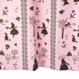 【幅201から300cm】【丈201から230cm】プリーツが綺麗なオーダーカーテン アリス柄 ピンク かわいい 遮光カーテン