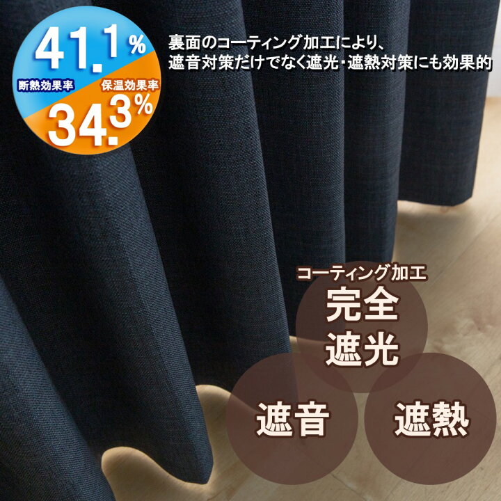 楽天市場】カーテン 幅100cm×丈195cm2枚 ネイビー 完全遮光 遮光1級 