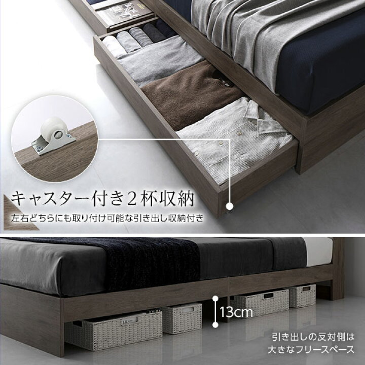 楽天市場】ベッド 収納ベッド ダブル ボンネルコイルマットレス付き 