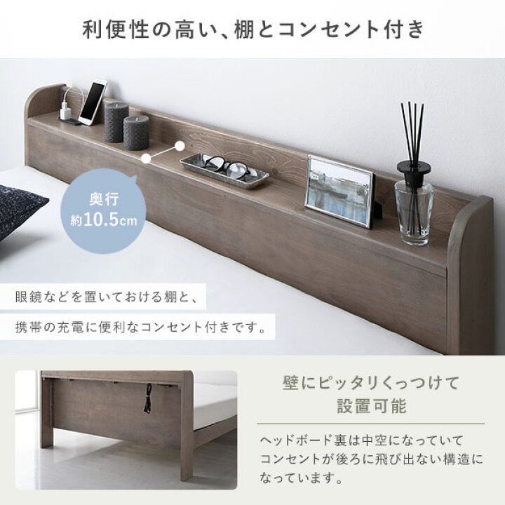 楽天市場】ベッド ダブル ポケットコイルマットレス付き グレージュ 