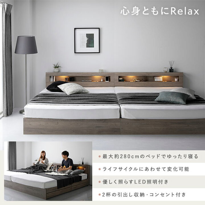 楽天市場】ベッド ダブル ベッドフレームのみ ブラウン LED 照明付き 