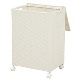 洗濯かご 収納ボックス かご フタ付き バスケット 大容量 大型 ワゴン おしゃれ 洗濯カゴ ラタン調 キャスター付き 防水 組立式 シンプル デザイン 約幅50×奥行38×高さ67cm キャスター付収納ボックス RUD-2422 (H) 引っ越し 新生活
