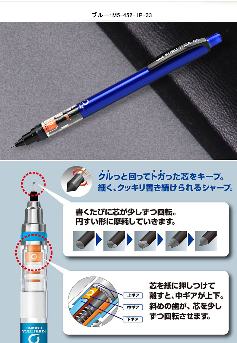 三菱鉛筆 シャープペン クルトガ 0.5mm ブルー M5-4501P.33