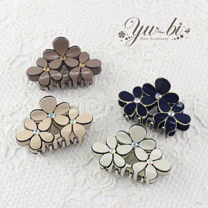 【定形外郵便OK290円】ヘアクリップ/トリプルフラワー エナメル ミニバンスクリップ k205☆クリーム/スキンピンク/モカ/紺 薔薇 ライントーン ヘアアクセサリー 韓国 わにクリップ キレイめア