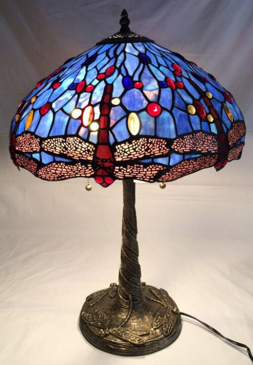 楽天市場】ティファニー風 ステンドグラス ランプ 大型 2灯 ブルー地に  