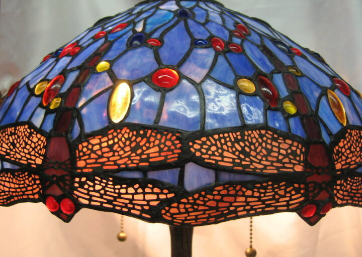 モザイクのトンボ柄ベース グリーンのステンドグラスランプ （楽天市場  